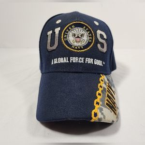 United States Navy Double Logo Adult Hat Cap Adjustable Hook & Loop Blue